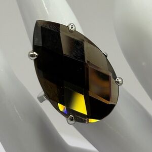 Elegant Brown Quartz Gemstone Teardrop Ring size 5.5